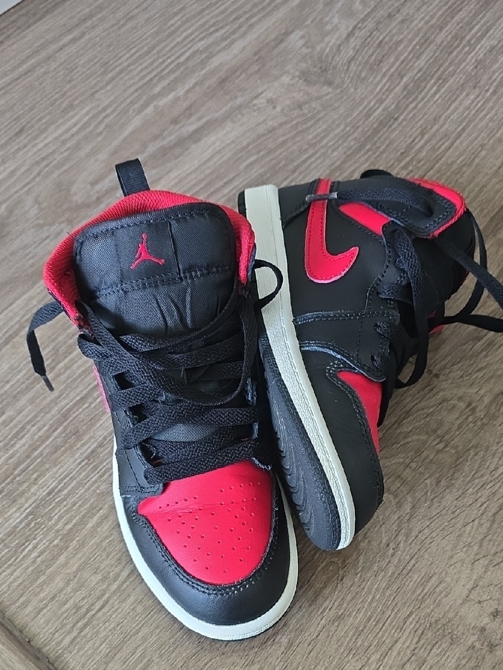Jordan Little Kids Black and Red High-Top Sneakers